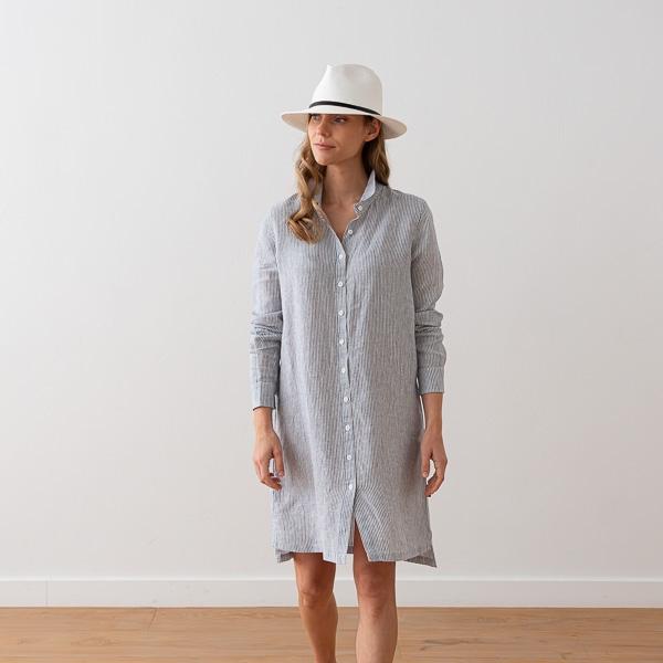 linenme Linen Shirt Dress Navy Stripe Paulette