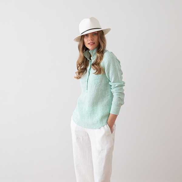 Linenme Linen Shirt Stripe Emerald Green Fabio