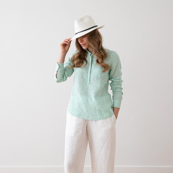 Linenme Linen Shirt Stripe Emerald Green Fabio