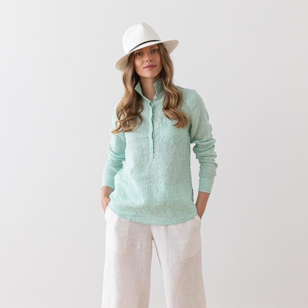 linenme Linen Shirt Stripe Emerald Green Fabio