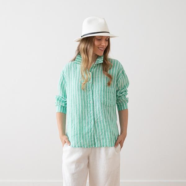 Linenme Linen Shirt Wide Stripe Sky Blue Sanremo