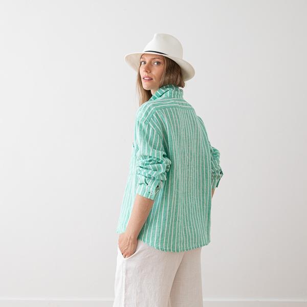 Linenme Linen Shirt Wide Stripe Sky Blue Sanremo