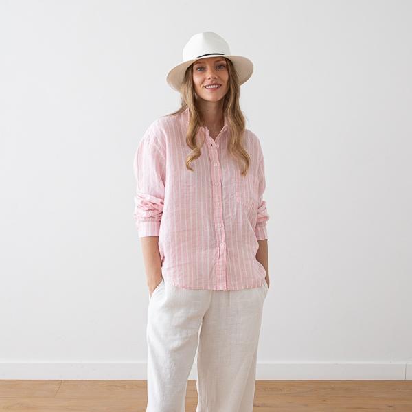 Linenme Linen Shirt Wide Stripe Sky Blue Sanremo