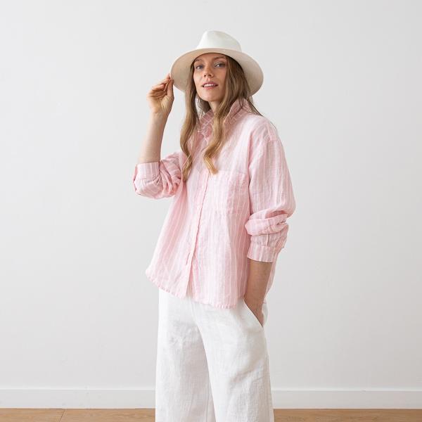 linenme Linen Shirt Wide Stripe Sky Blue Sanremo