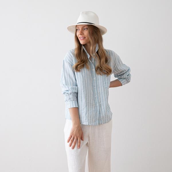 Linenme Linen Shirt Wide Stripe Sky Blue Sanremo