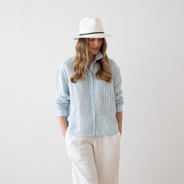Linenme Linen Shirt Wide Stripe Sky Blue Sanremo