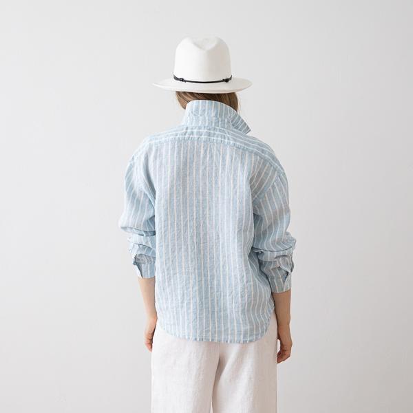 Linenme Linen Shirt Wide Stripe Sky Blue Sanremo
