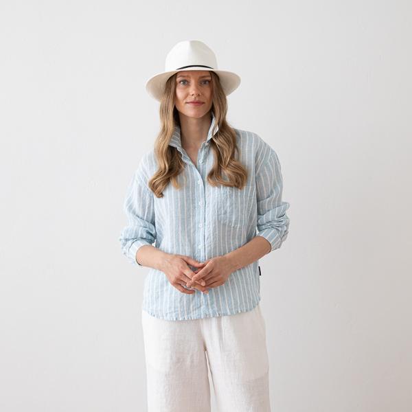 linenme Linen Shirt Wide Stripe Sky Blue Sanremo