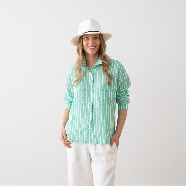 linenme Linen Shirt Wide Stripe Sky Blue Sanremo