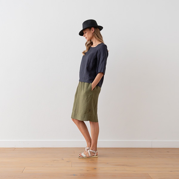 Linenme Linen Skirt Olive Green Emma