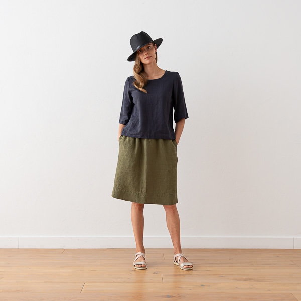 linenme Linen Skirt Olive Green Emma