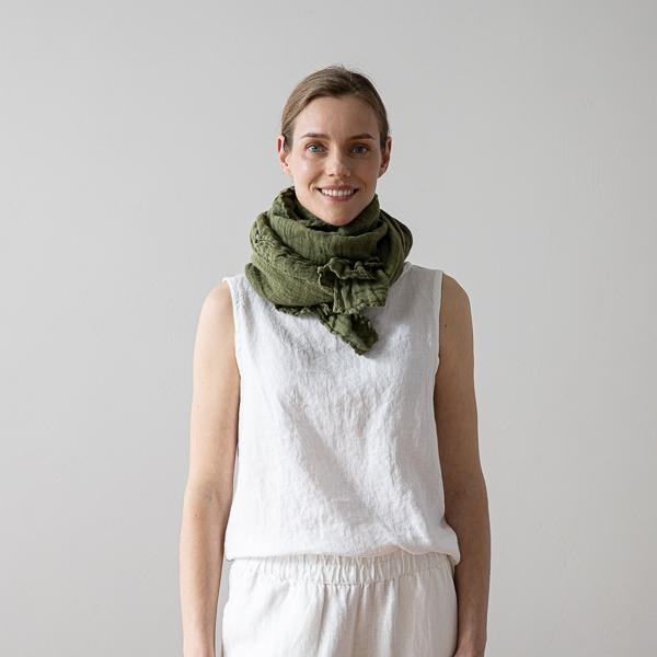 Linenme Linen Summer Scarf Olive Green Garza