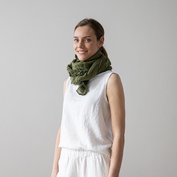 Linenme Linen Summer Scarf Olive Green Garza
