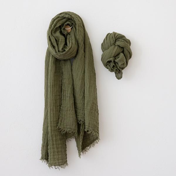 Linenme Linen Summer Scarf Olive Green Garza