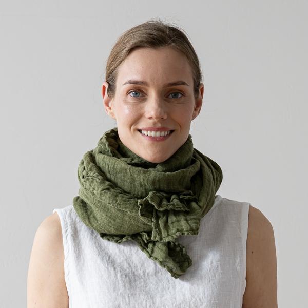 linenme Linen Summer Scarf Olive Green Garza