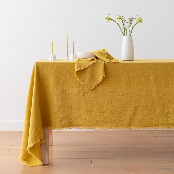 Linenme Linen Tablecloth Antique Gold Terra Fringe