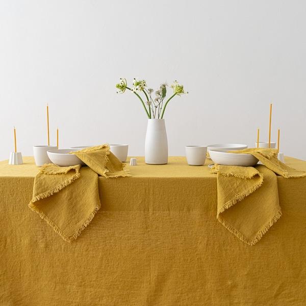 Linenme Linen Tablecloth Antique Gold Terra Fringe