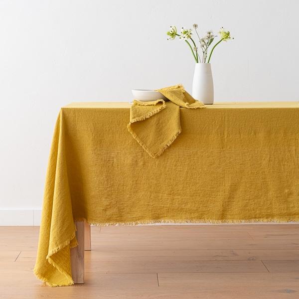 linenme Linen Tablecloth Antique Gold Terra Fringe