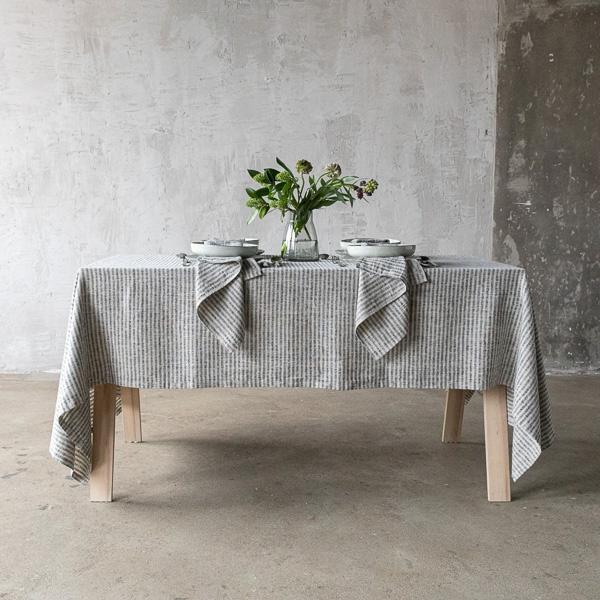 Linenme Linen Tablecloth Black Natural Brittany