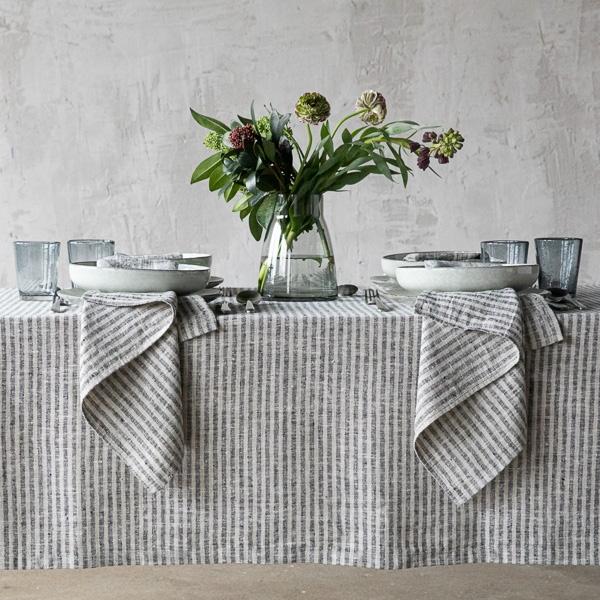 Linenme Linen Tablecloth Black Natural Brittany