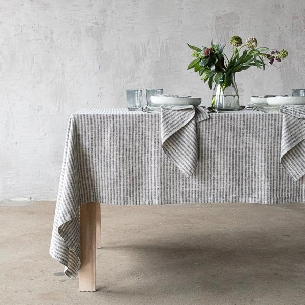 linenme Linen Tablecloth Black Natural Brittany