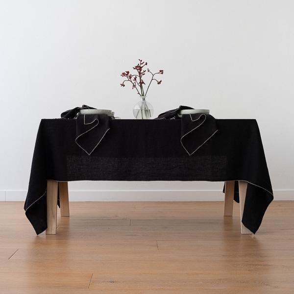 Linenme Linen Tablecloth Black Natural Venezia