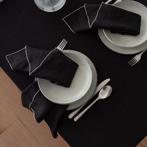 Linenme Linen Tablecloth Black Natural Venezia