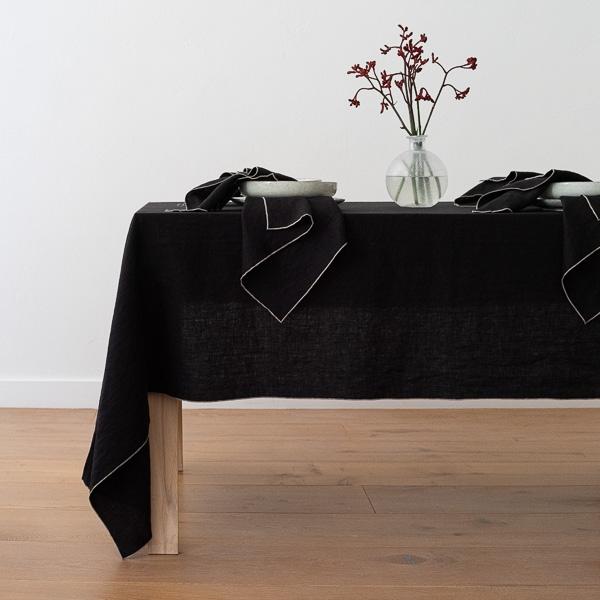 linenme Linen Tablecloth Black Natural Venezia