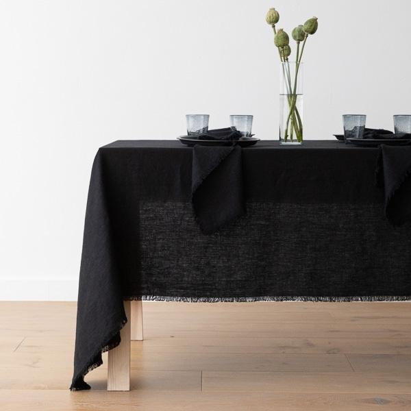 Linenme Linen Tablecloth Black Terra Fringe