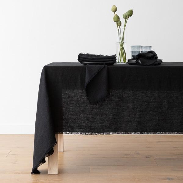 Linenme Linen Tablecloth Black Terra Fringe