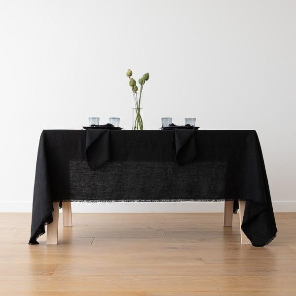 Linenme Linen Tablecloth Black Terra Fringe
