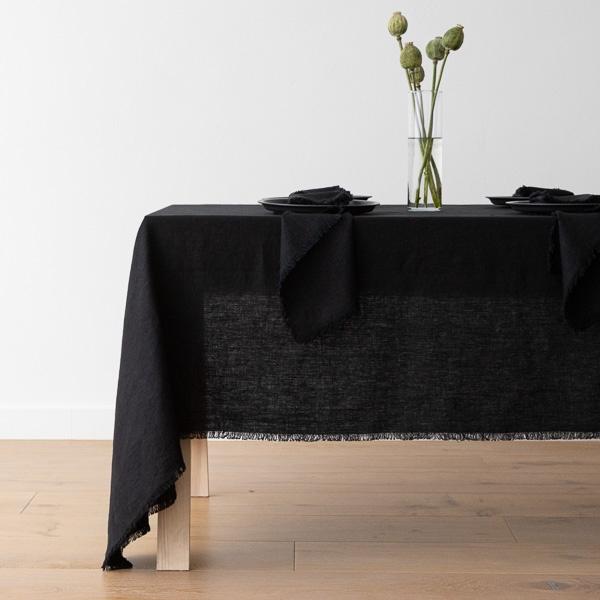 linenme Linen Tablecloth Black Terra Fringe