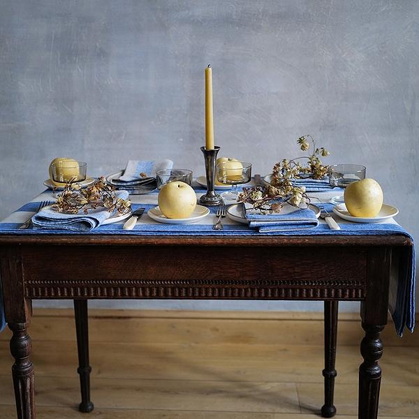Linenme Linen Tablecloth Blue Natural Venice