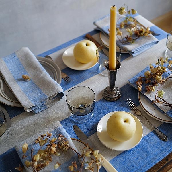 Linenme Linen Tablecloth Blue Natural Venice