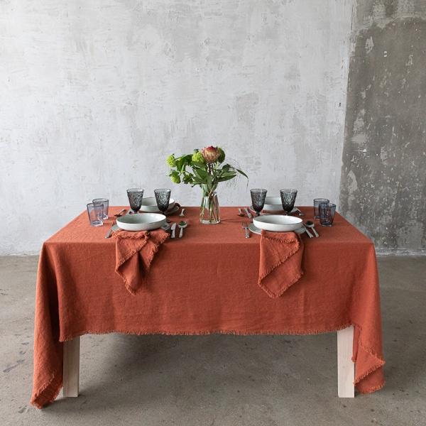 Linenme Linen Tablecloth Brick Terra Fringe
