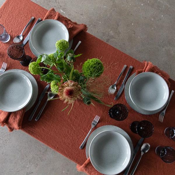 Linenme Linen Tablecloth Brick Terra Fringe