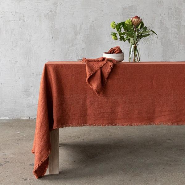 linenme Linen Tablecloth Brick Terra Fringe