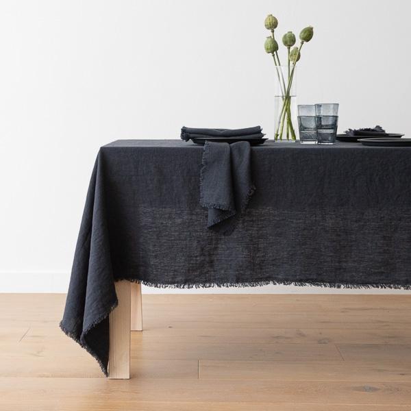 Linenme Linen Tablecloth Charcoal Terra Fringe