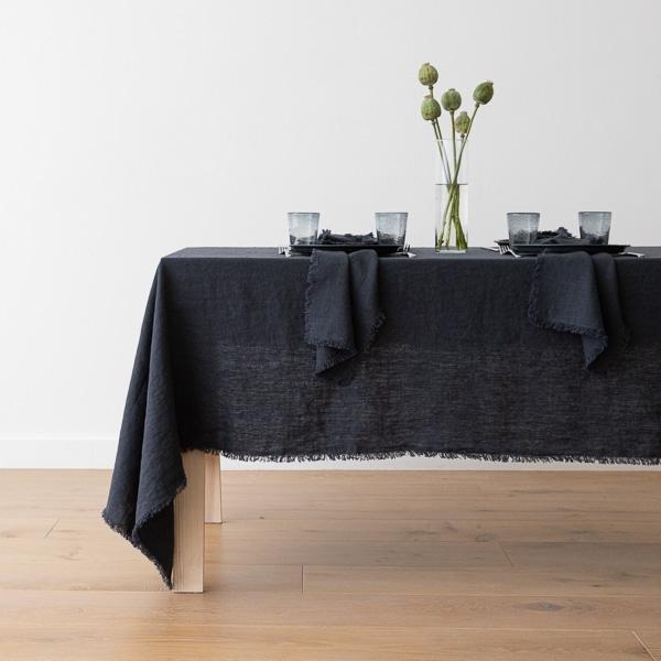 Linenme Linen Tablecloth Charcoal Terra Fringe