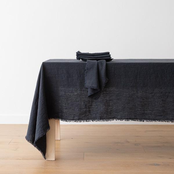 Linenme Linen Tablecloth Charcoal Terra Fringe
