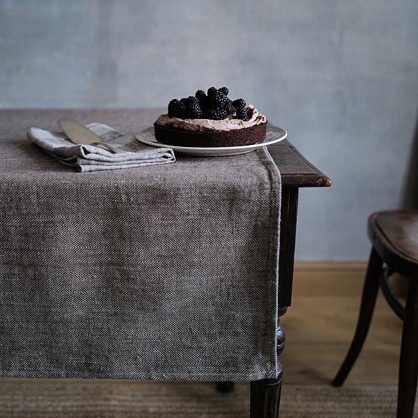 linenme Linen Tablecloth Choco Natural Chevron