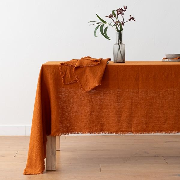 Linenme Linen Tablecloth Cinnamon Terra Fringe