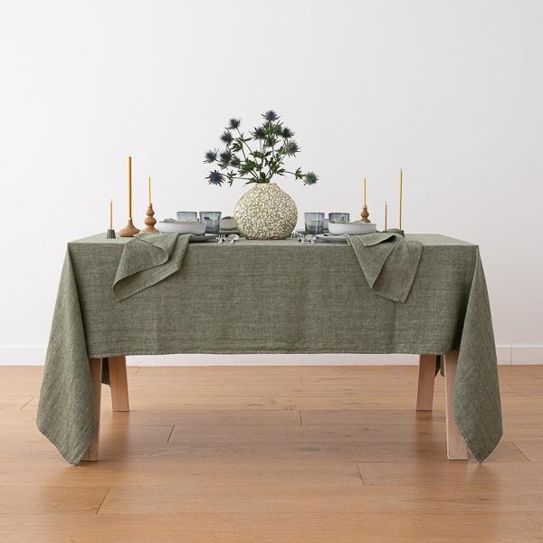 Linenme Linen Tablecloth Forest Green Chevron