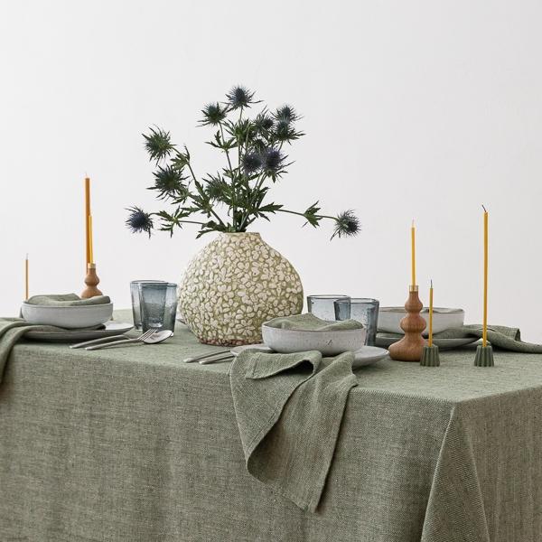 Linenme Linen Tablecloth Forest Green Chevron