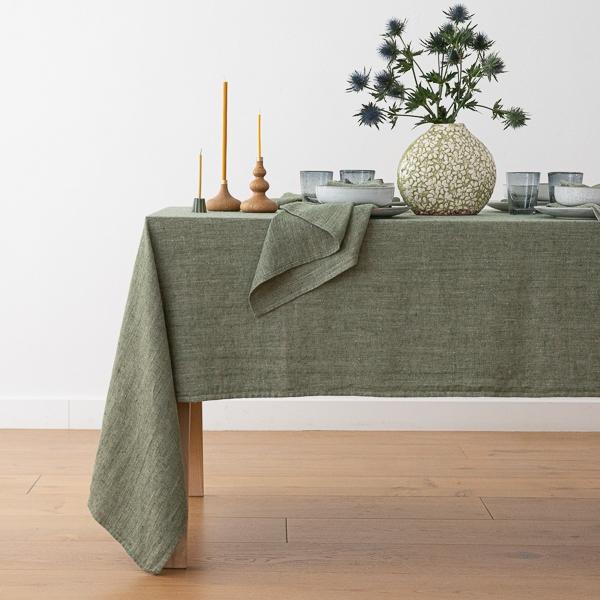 Linenme Linen Tablecloth Forest Green Chevron