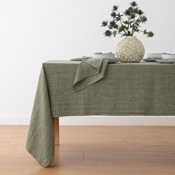 linenme Linen Tablecloth Forest Green Chevron