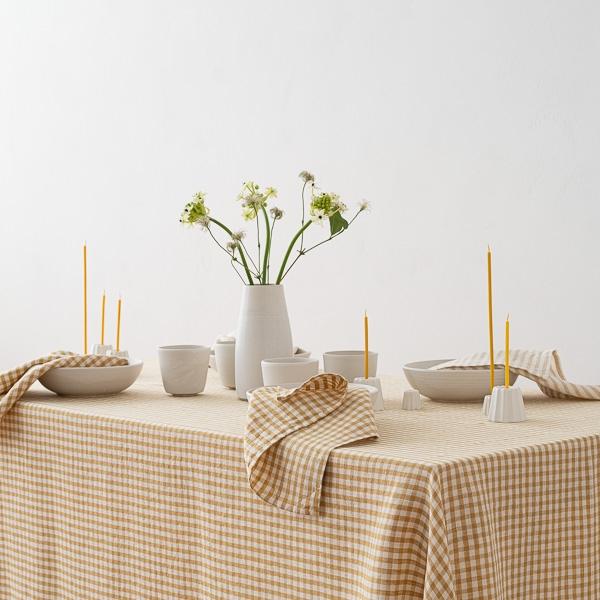 Linenme Linen Tablecloth Gingham Antique Gold