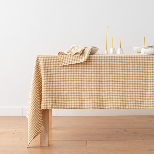 Linenme Linen Tablecloth Gingham Antique Gold