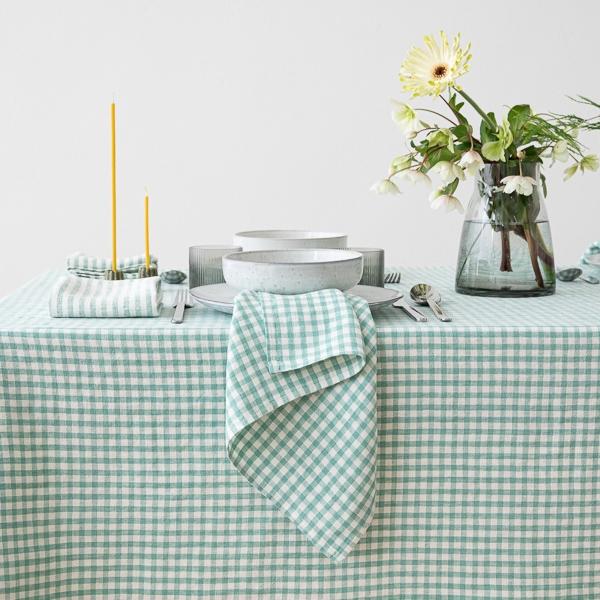 Linenme Linen Tablecloth Gingham Aqua Foam