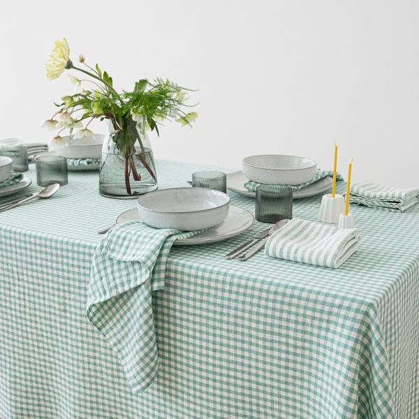 Linenme Linen Tablecloth Gingham Aqua Foam